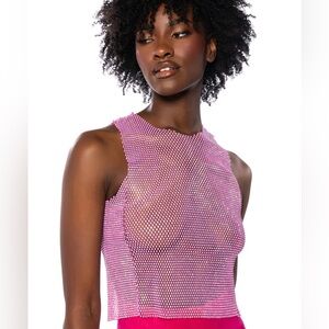 Akira rhinestone mesh top